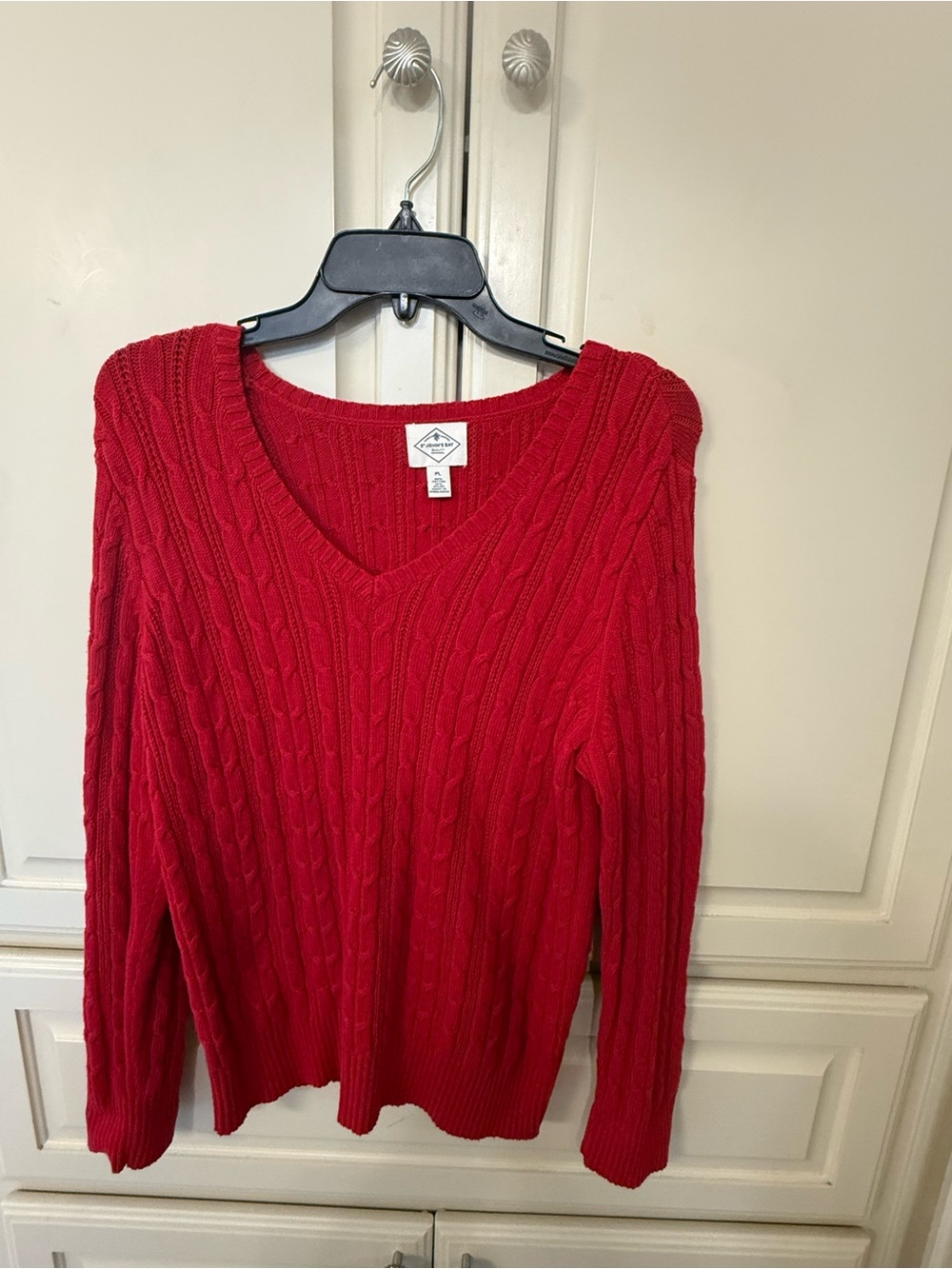 St. John's Bay Red Cable-Knit Long sleeves V-Neck Sweater - Size PL